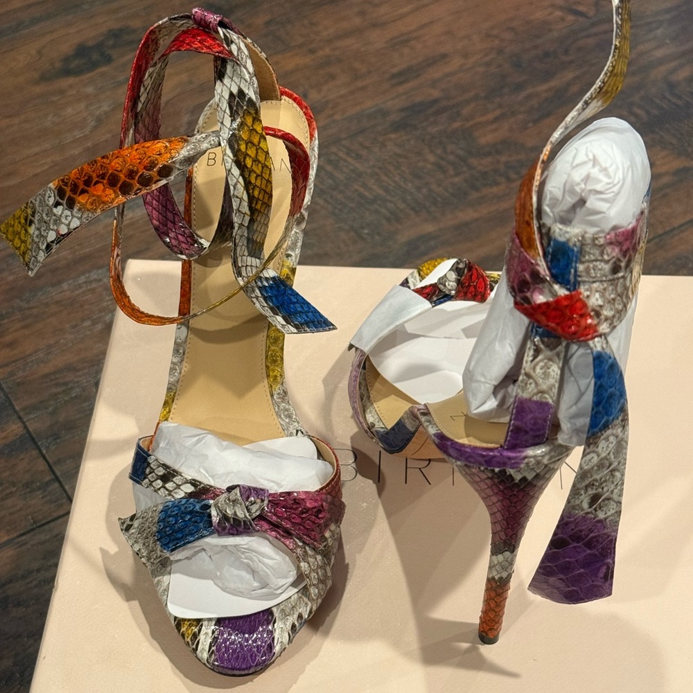 NWT: Alexandre Birman Heel -Cocktail Clarita 100 Exotic Python Multi Sz: IT 36.5